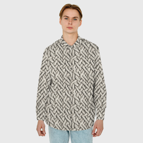 Мужская рубашка oversize 3D с принтом Вязанный стиль  пряжа, фото на моделе #1