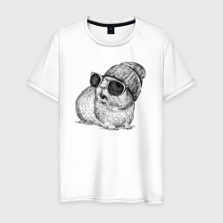 Мужская футболка хлопок Морская свинка в очках и шапке