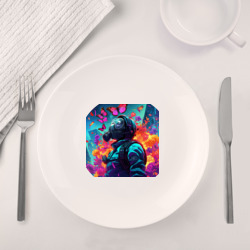 Набор: тарелка + кружка Человек в защитном костюме окружен неоновой природой - фото 2