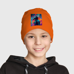 Детская шапка демисезонная Человек в защитном костюме окружен неоновой природой - фото 2