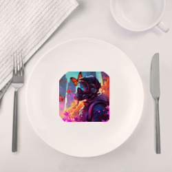 Набор: тарелка + кружка Девушка в противогазе в окружении бабочек - фото 2