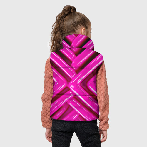 Детский жилет утепленный 3D с принтом Розовые абстрактные трубочки, вид сзади #2