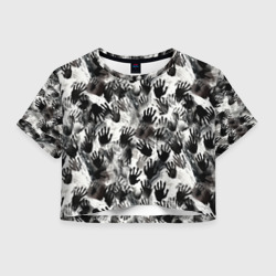 Женская футболка Crop-top 3D Черно-белые руки с ладонями