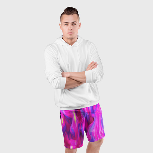 Мужские шорты спортивные с принтом Pink blue texture, фото #4