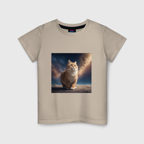 Детская футболка хлопок с принтом Большой кот в космосе, вид спереди #2