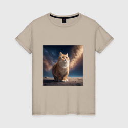 Женская футболка хлопок Большой кот в космосе