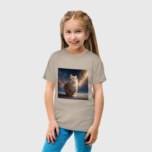 Детская футболка хлопок с принтом Большой кот в космосе, вид сбоку #3