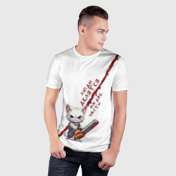 Мужская футболка 3D Slim Кот с бензопилой - люди делятся на две части - фото 2