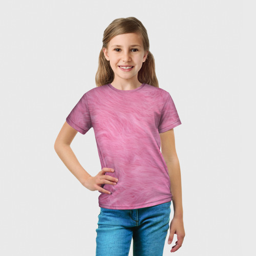 Детская футболка 3D с принтом Розовая шерсть, вид сбоку #3