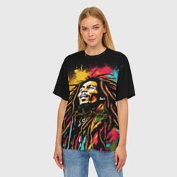 Женская футболка oversize 3D Боб Марли в стиле арт - фото 2