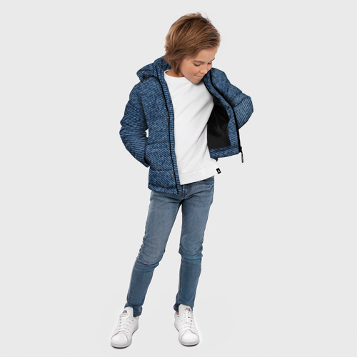 Зимняя куртка для мальчиков 3D с принтом Текстура джинсы, вид сбоку #3