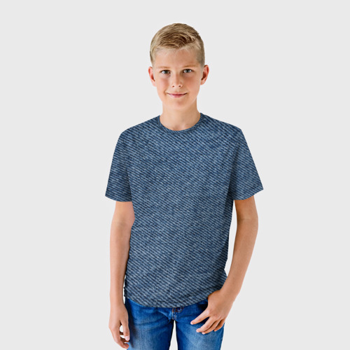 Детская футболка 3D с принтом Текстура джинсы, фото на моделе #1