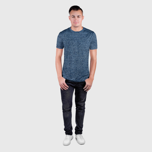 Мужская футболка 3D Slim с принтом Текстура джинсы, вид сбоку #3