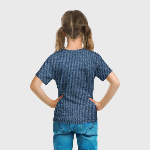 Детская футболка 3D с принтом Текстура джинсы, вид сзади #2