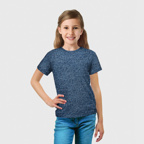 Детская футболка 3D с принтом Текстура джинсы, вид сбоку #3