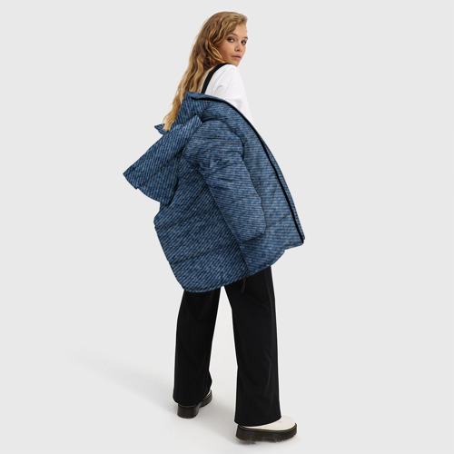 Женская зимняя куртка 3D с принтом Текстура джинсы, вид сбоку #3