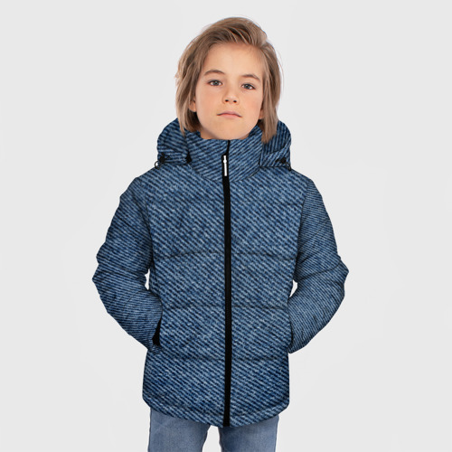 Зимняя куртка для мальчиков 3D с принтом Текстура джинсы, фото на моделе #1