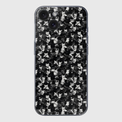 Чехол для iPhone 15 силиконовый с защитой камеры Камуфляж с котиками