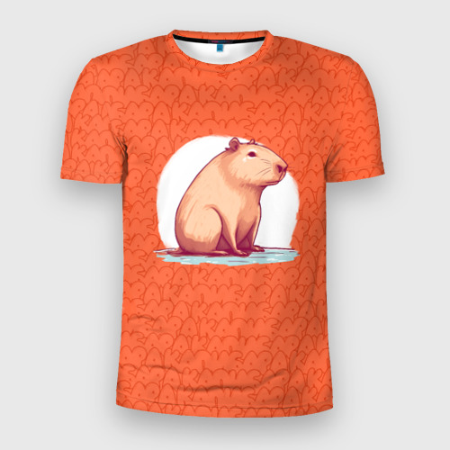 Мужская футболка 3D Slim с принтом Оранжевая капибара, вид спереди #2