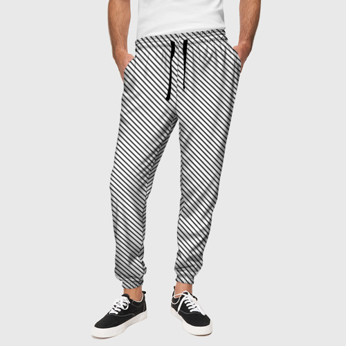 Мужские брюки 3D Чёрные полосы на белом, цвет 3D печать - фото 4