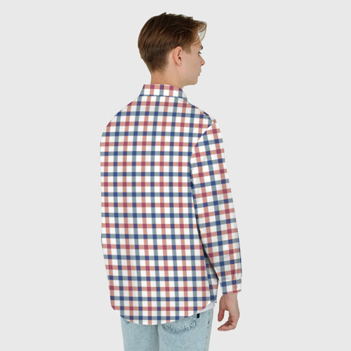 Мужская рубашка oversize 3D Полосатый сине-красный клетчатый, цвет белый - фото 4