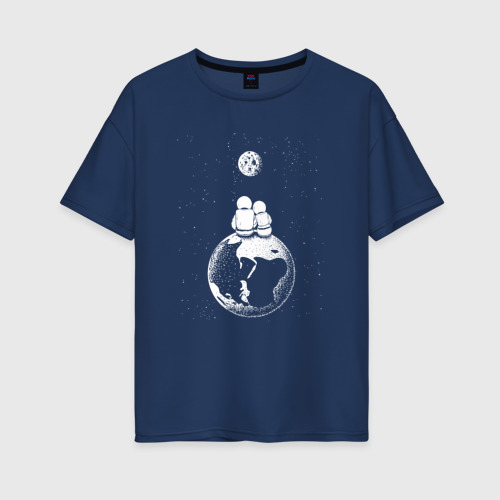 Женская футболка из хлопка оверсайз с принтом Earth love, вид спереди №1