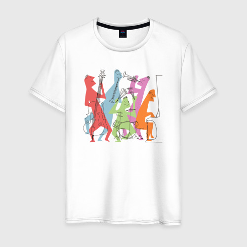 Мужская футболка из хлопка с принтом Jazz band, вид спереди №1