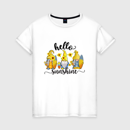 Женская футболка из хлопка с принтом Hello sunshine, вид спереди №1