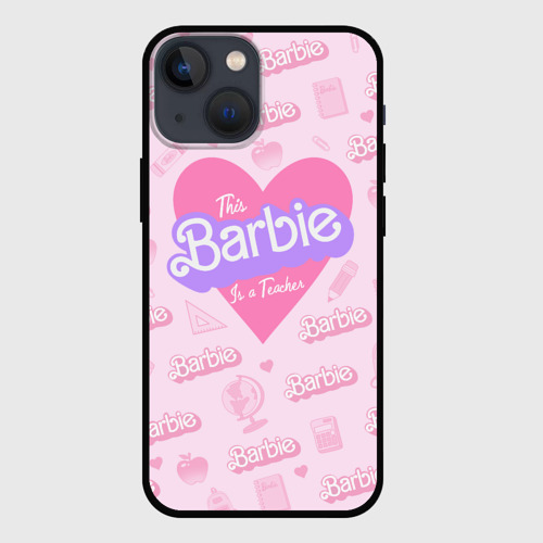 Чехол для iPhone 13 mini с принтом Эта Барби - учительница: розовый паттерн, вид спереди #2