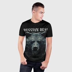 Мужская футболка 3D Slim Русский медведь на черном фоне - фото 2