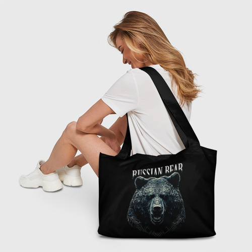Пляжная сумка 3D Русский медведь на черном фоне - фото 6