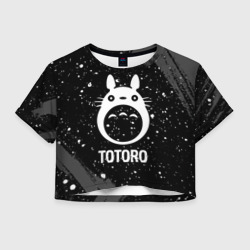 Женская футболка Crop-top 3D Totoro glitch на темном фоне