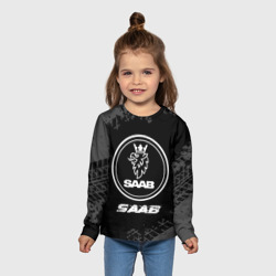 Детский лонгслив 3D Saab speed на темном фоне со следами шин - фото 2