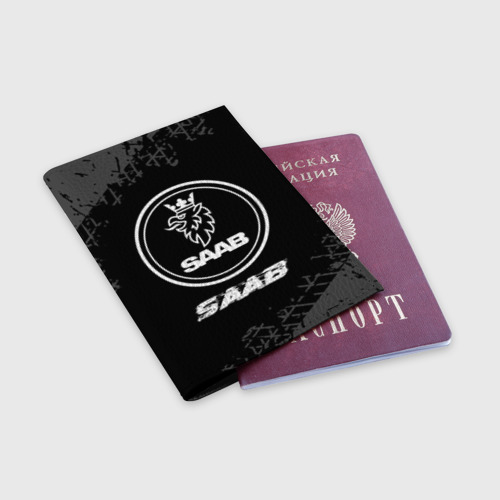 Обложка для паспорта матовая кожа Saab speed на темном фоне со следами шин - фото 3