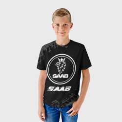 Детская футболка 3D Saab speed на темном фоне со следами шин - фото 2