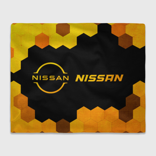 Плед 3D Nissan - gold gradient: надпись и символ, цвет 3D (велсофт)