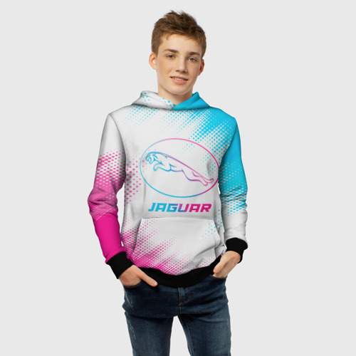 Детская толстовка 3D Jaguar neon gradient style, цвет черный - фото 6