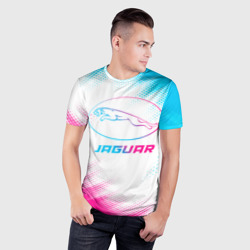 Мужская футболка 3D Slim Jaguar neon gradient style - фото 2