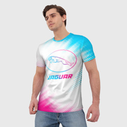 Мужская футболка 3D Jaguar neon gradient style - фото 2