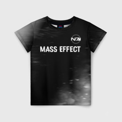 Детская футболка 3D Mass Effect glitch на темном фоне: символ сверху