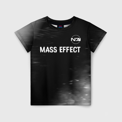 Детская футболка 3D Mass Effect glitch на темном фоне: символ сверху, цвет 3D печать