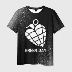 Мужская футболка 3D Green Day glitch на темном фоне