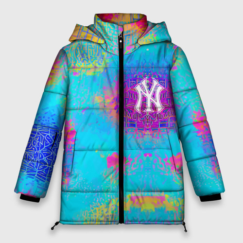 Женская зимняя куртка Oversize New York Yankees - baseball team - logo, цвет черный