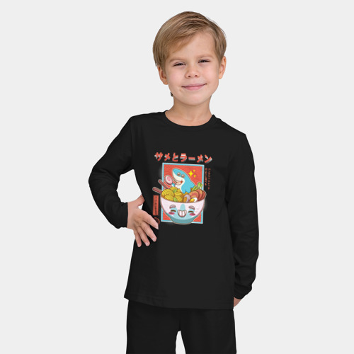 Детская пижама с лонгсливом хлопок с принтом Акула рамена, фото на моделе #1