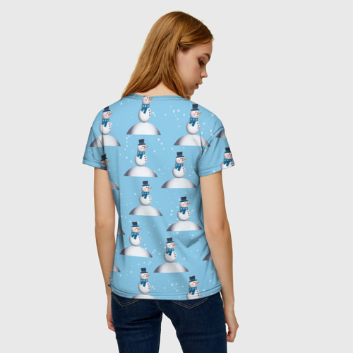 Женская футболка 3D Снеговик на сугробе, цвет 3D печать - фото 4