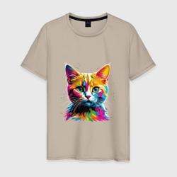 Красочный кот – Мужская футболка хлопок с принтом купить со скидкой в -20%