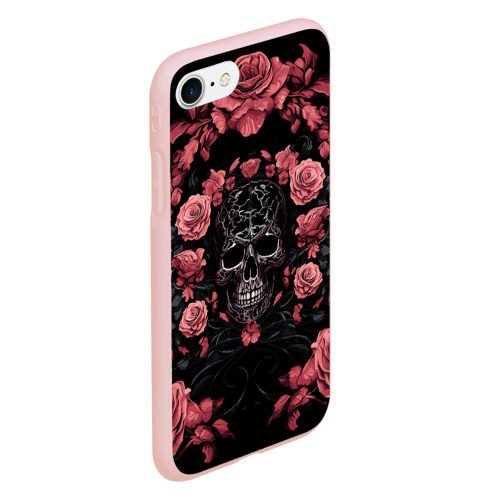 Чехол для iPhone 7/8 матовый с принтом И череп и розы, вид сбоку #3