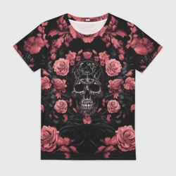 Женская футболка 3D И череп и розы