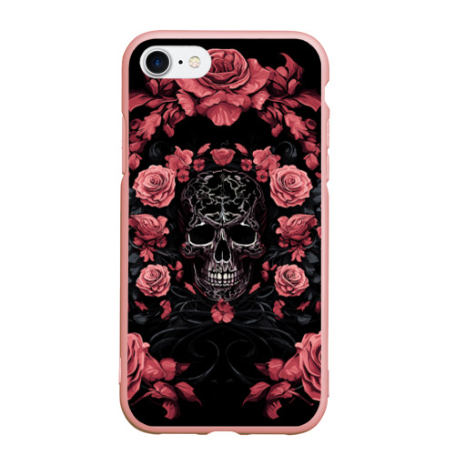 Чехол для iPhone 7/8 матовый с принтом И череп и розы, вид спереди #2