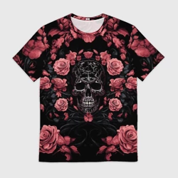 Мужская футболка 3D И череп и розы